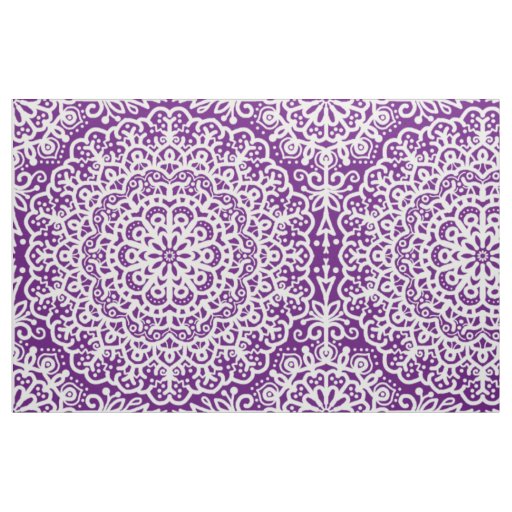 Bohemian Mandala White Lace on Purple Jewel Tone Fabric