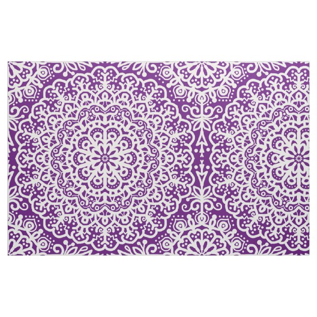 Bohemian Mandala White Lace on Purple Jewel Tone Fabric (Fat Quarter)