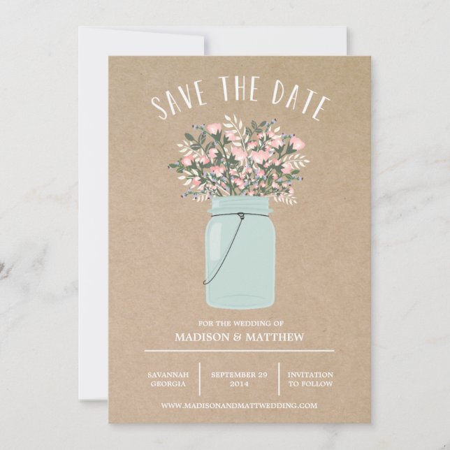 Bohemian Mason Jar | Save the Date Announcement (Front)