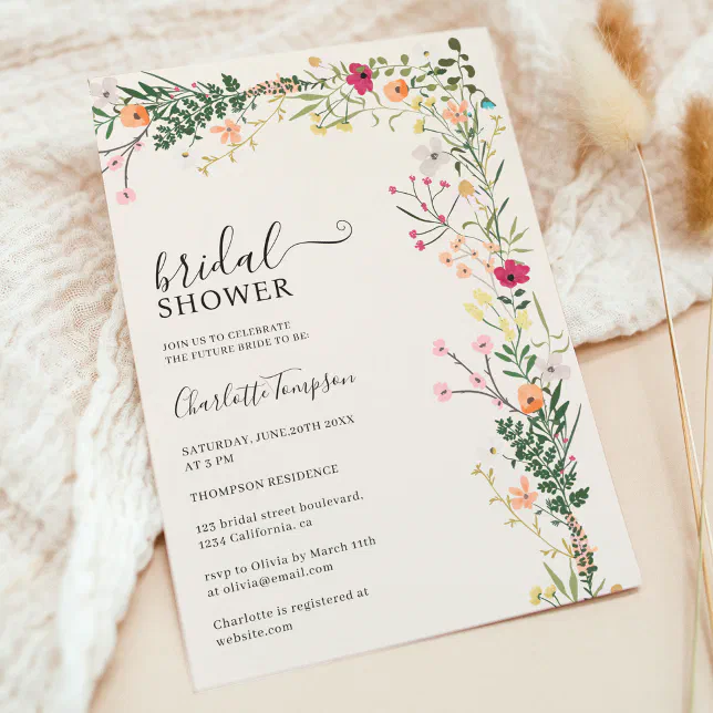 Bohemian meadow wild flowers spring bridal shower invitation | Zazzle