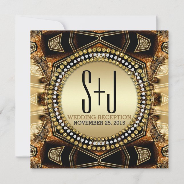 Bohemian Medieval Gold Satin Wedding Reception Invitation (Front)