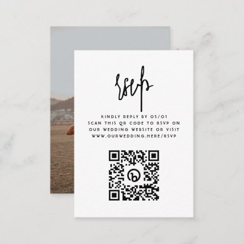 Bohemian Minimalist QR Code Photo Wedding RSVP Enclosure Card