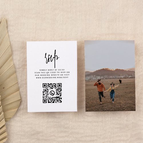 Bohemian Minimalist QR Code Photo Wedding RSVP Enclosure Card