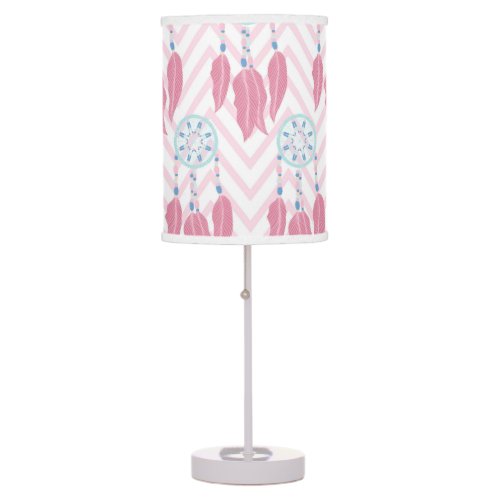 Bohemian Mint Pink Beaded Dreamcatcher Chevron Table Lamp