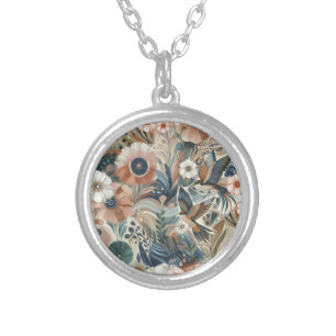 Bohemian mix of colours and flower theme silver plated necklace