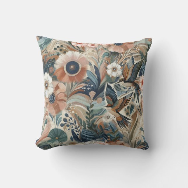 Bohemian mix of colours and flower theme throw pillow (Front)
