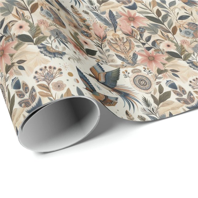 Bohemian mix of colours and flower theme wrapping paper (Roll Corner)
