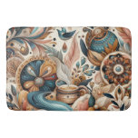 Bohemian mix of teal, magenta,purple flowers bath mat