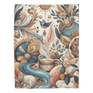 Bohemian mix of teal, magenta,purple flowers duvet cover