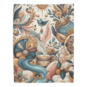 Bohemian mix of teal, magenta,purple flowers duvet cover