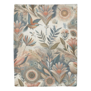 Bohemian mix of teal, magenta,purple flowers duvet cover