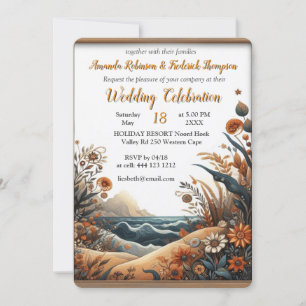 Bohemian mix of teal, magenta,purple flowers invitation