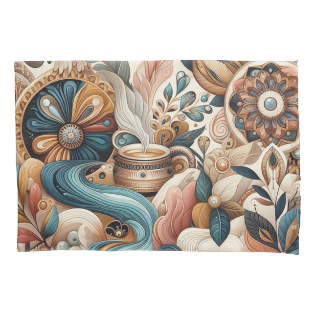 Bohemian mix of teal, magenta,purple flowers pillow case (Front)