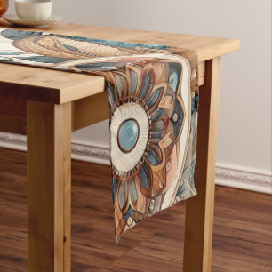 Bohemian mix of teal, magenta,purple flowers short table runner