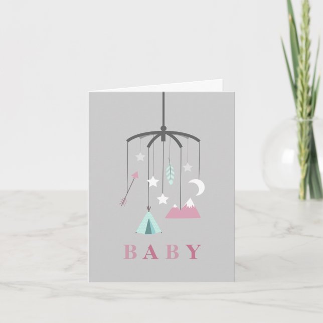 Bohemian Mobile Baby Shower - Pink Invitation (Front)