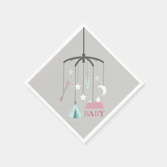 Bohemian Mobile Modern Pink Baby Shower Napkins (Corner)