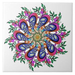 Bohemian Mod Floral Mandala Ceramic Tile