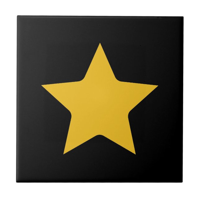 Bohemian Modern Boho Yellow Gold Star Black Ceramic Tile (Front)