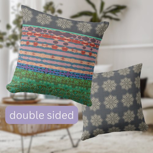 Bohemian modern colorful pattern boho throw pillow