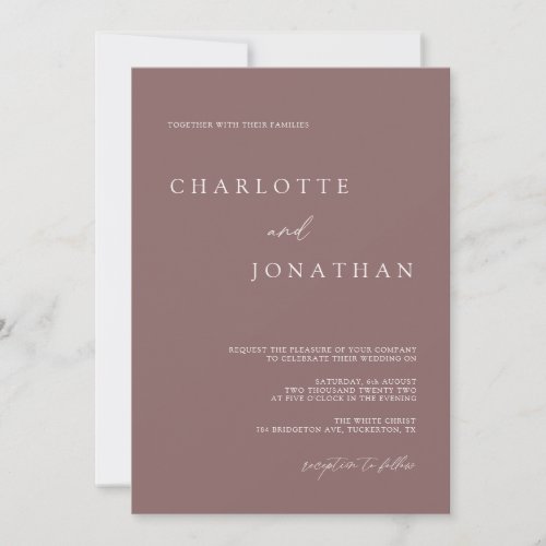 Bohemian Modern Dark Purple Mauve Wedding Invitation