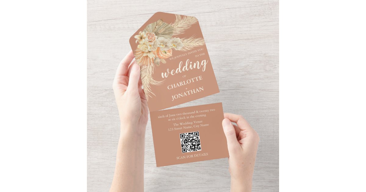 Bohemian Modern Terracotta Wedding All In One Invi Invitation | Zazzle