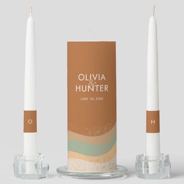 Bohemian Modern Terracotta Wedding  Unity Candle Set (Front)