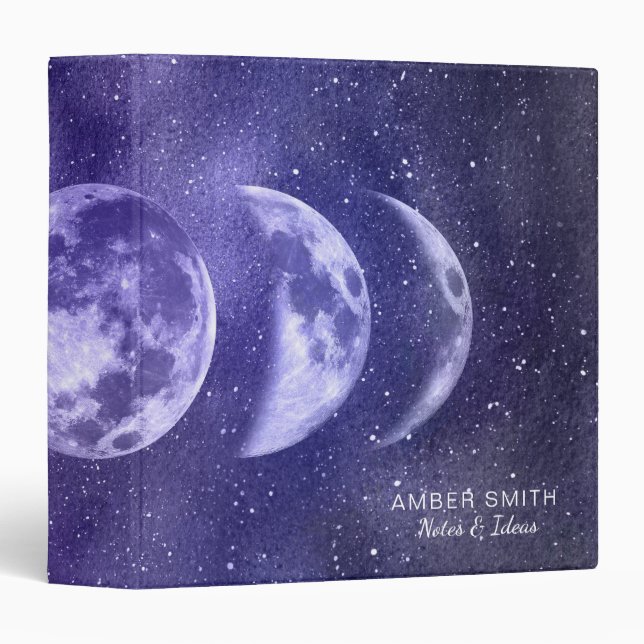 Bohemian Moon Phases Space Pattern 3 Ring Binder (Front/Spine)
