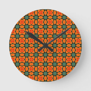 Bohemian Moroccan Geometric Floral Pattern Round Clock