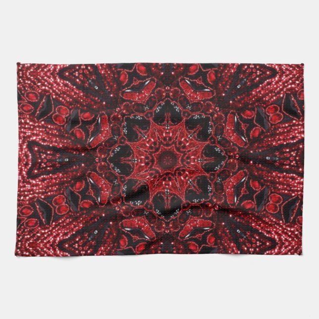 bohemian moroccan maroon burgundy mandala kitchen towel (Horizontal)