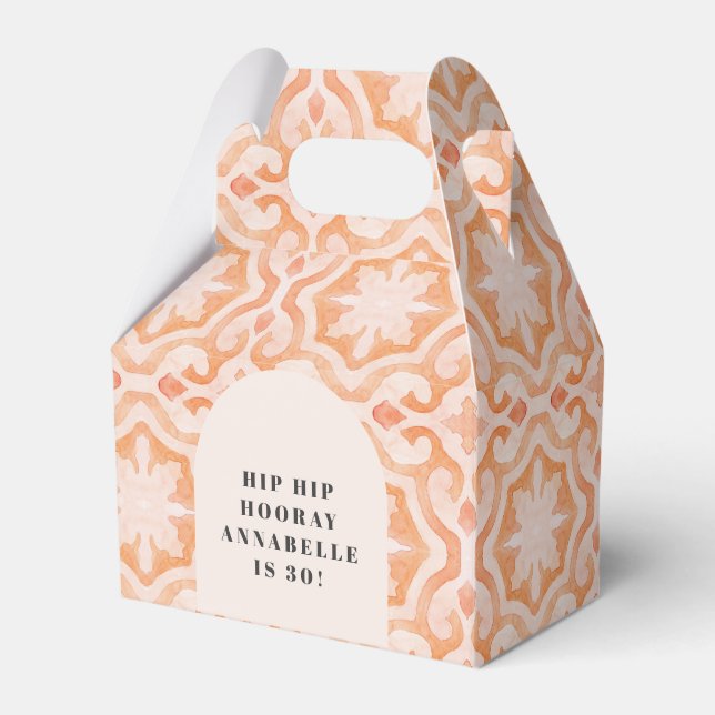 Bohemian moroccan watercolor pastel birthday favor boxes (Front Side)