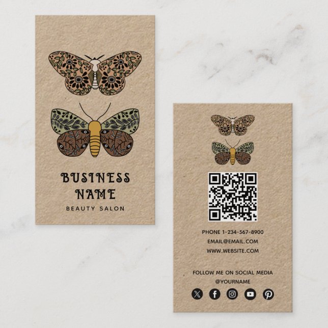 Bohemian Moth Wildflowers Esthetician Beauty Salon Business Card (Front/Back)