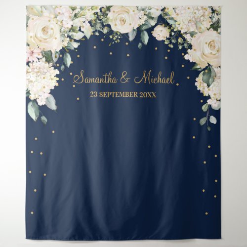 Bohemian Navy and white greenery floral wedding Tapestry