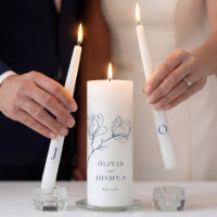 Bohemian Navy Blue Floral Unity Candle Set