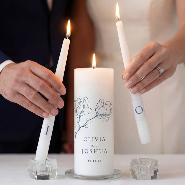 Bohemian Navy Blue Floral Unity Candle Set (Creator Uploaded)