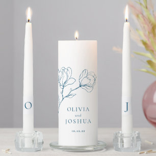 Bohemian Navy Blue Floral Unity Candle Set