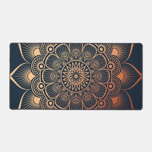 Bohemian Navy Blue Peach Mandala Desk Mat