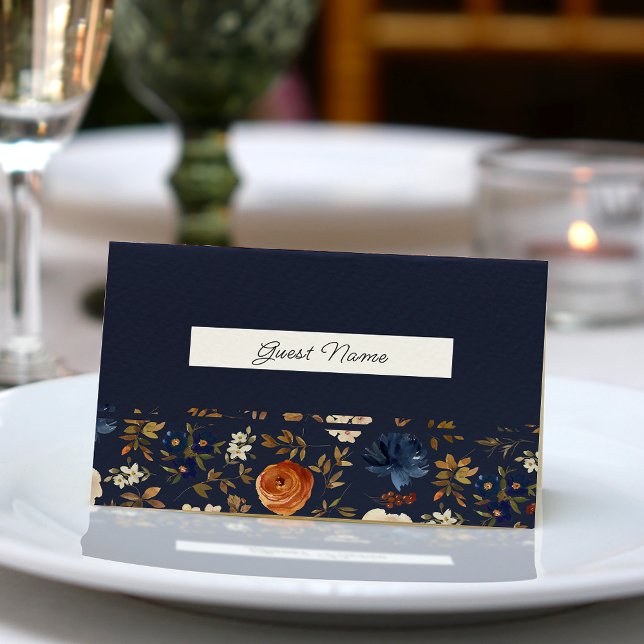 Bohemian Navy Blue Terracotta Wedding Place Card (Creator Uploaded)