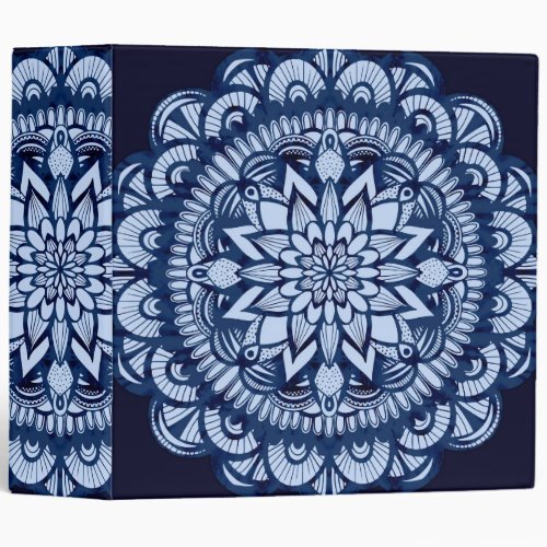 Bohemian Navy Blue Tie Dye Mandala 3 Ring Binder