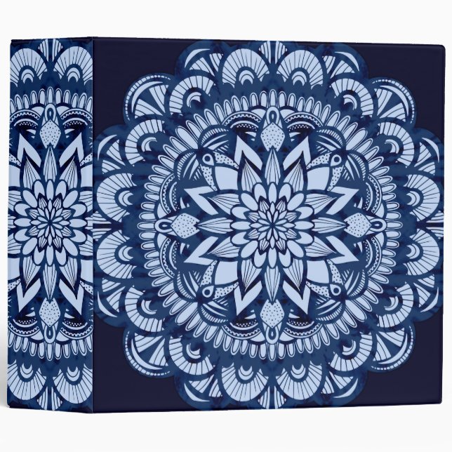 Bohemian Navy Blue Tie Dye Mandala 3 Ring Binder (Front/Spine)