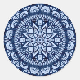 Bohemian Navy Blue Tie Dye Mandala Classic Round Sticker