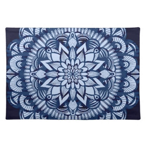 Bohemian Navy Blue Tie Dye Mandala Cloth Placemat