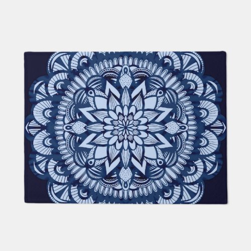 Bohemian Navy Blue Tie Dye Mandala Doormat