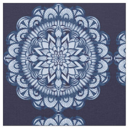 Bohemian Navy Blue Tie Dye Mandala Fabric