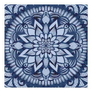 Bohemian Navy Blue Tie Dye Mandala Faux Canvas Print