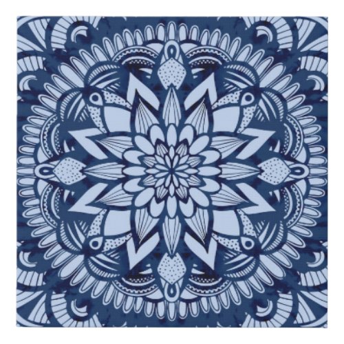 Bohemian Navy Blue Tie Dye Mandala Faux Canvas Print