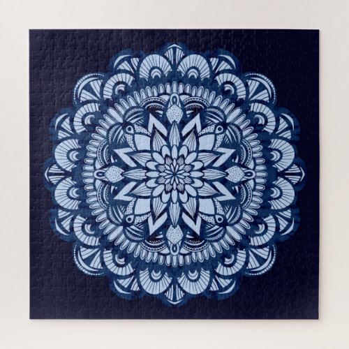 Bohemian Navy Blue Tie Dye Mandala Jigsaw Puzzle