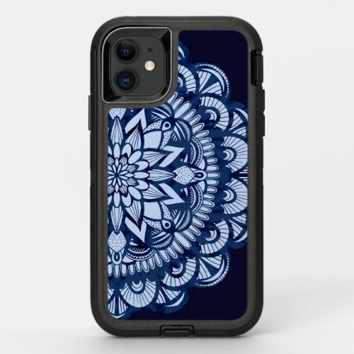 Bohemian Navy Blue Tie Dye Mandala OtterBox Defender iPhone 11 Case