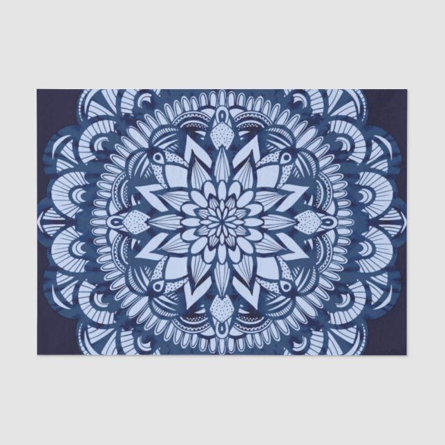 Bohemian Navy Blue Tie Dye Mandala Tissue Paper (Front)