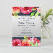 bohemian navy silver floral modern Shower Invite (Standing Front)