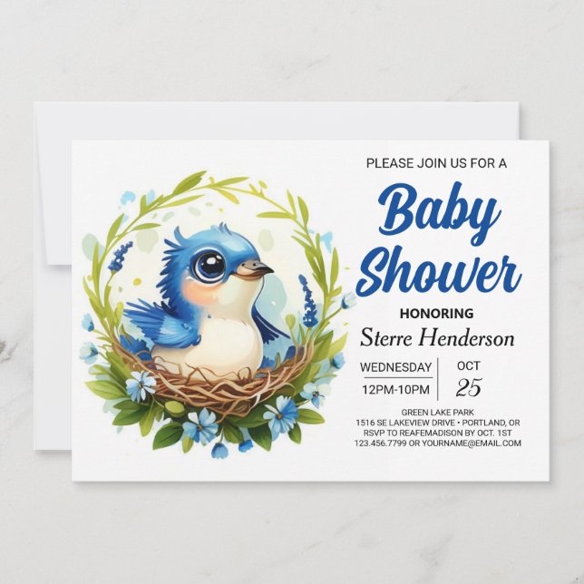 Bohemian Nest Chic Bird Boy Baby Shower Invitation (Front)